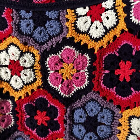 Farm Rio Women M Sweater Crochet Handmade puff sleeves Elastic shoulders wrists - Picture 9 of 10